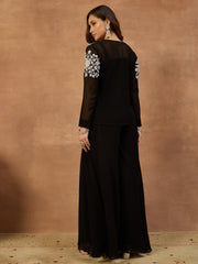White Romance Embroidered Top With Palazzos & Jacket
