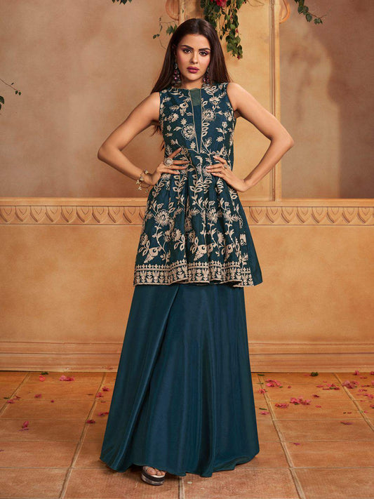 Indie Florals Organza Embroidered Tunic with Palazzos