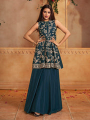 Indie Florals Organza Embroidered Tunic with Palazzos