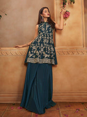 Indie Florals Organza Embroidered Tunic with Palazzos