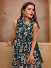 Indie Florals Organza Embroidered Tunic with Palazzos