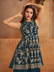 Indie Florals Organza Embroidered Tunic with Palazzos