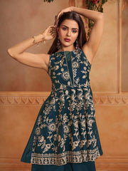 Indie Florals Organza Embroidered Tunic with Palazzos