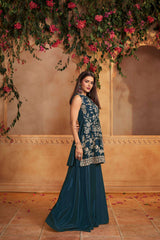 Indie Florals Organza Embroidered Tunic with Palazzos