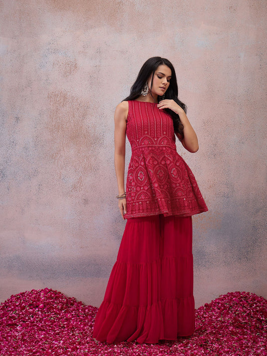 Women Ethnic Motifs Embroidered Regular Sequinned Kurta with Sharara