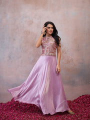 Grandeur & Majestic Artwork Organza Embroidered Top with Skirt