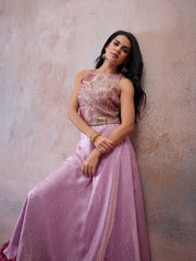 Grandeur & Majestic Artwork Organza Embroidered Top with Skirt