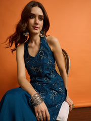 Women Floral Thread and Sequinned Embroiderd Top wih Palazzo Co-Ords set