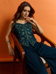 Grandeur & Majestic Artwork Embroidered Top with Palazzos