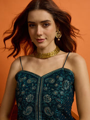 Grandeur & Majestic Artwork Embroidered Top with Palazzos