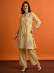 Floral Silk Embroidered Top with Palazzos