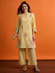 Floral Silk Embroidered Top with Palazzos