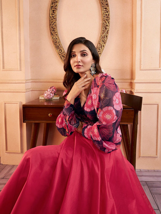 Purple Print Blouson Top