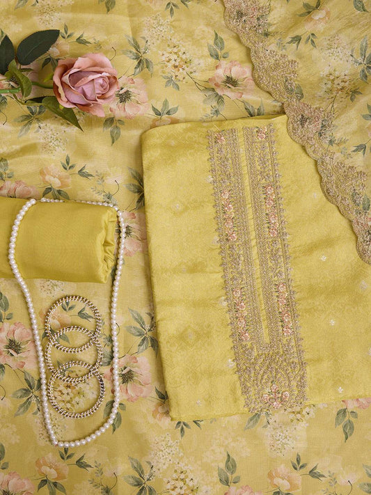 Ethnic Motifs Embroidered Zari Pure Silk Unstitched Dress Material