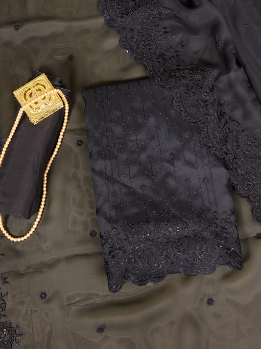 Floral Embroidered Sequinned Organza Unstitched Dress Material