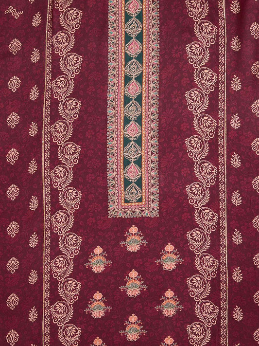 Floral Printed Silk Crepe Zari Unstitched Dress Material