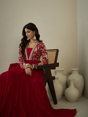 Sequinned Embroidered Tiered Fit & Flared Maxi Ethnic Dress