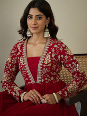 Sequinned Embroidered Tiered Fit & Flared Maxi Ethnic Dress