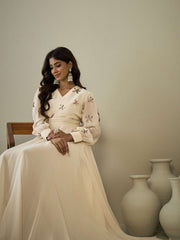 Floral Embroidered Sequinned A-line Ethnic Dress