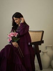 Floral Threads & Sequinned Embroiderd Tiered A-line Maxi Ethnic Dresses