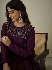 Floral Threads & Sequinned Embroiderd Tiered A-line Maxi Ethnic Dresses