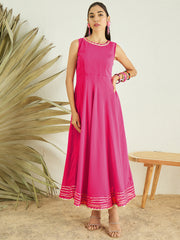 Pink Fit & Flare Midi Ethnic Dress With Jacket