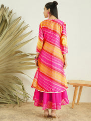 Pink Fit & Flare Midi Ethnic Dress With Jacket