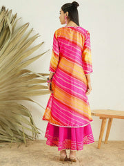 Pink Fit & Flare Midi Ethnic Dress With Jacket