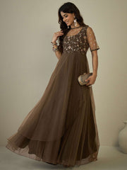 Floral Embroidered A-Line Maxi Ethnic Dresses