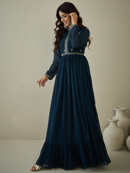 Embroidered Ruffle Ethnic Dress