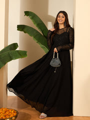 Sequinned Embroidered Georgette Fit & Flare Maxi Ethnic Dress