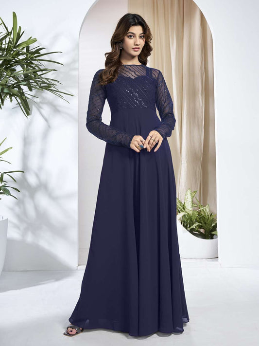 Sequinned Embroidered A-Line Ethnic Dress