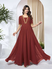 Women Sequined Embroidered Fit and Flare Ethnic Dress