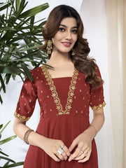 Women Sequined Embroidered Fit and Flare Ethnic Dress