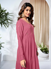 women Ethnic Motifs Sequinned Embroidered A-Line Ethnic Dress