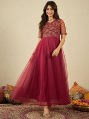 Floral Thread & Sequinned Embroidered Ethnic Dress
