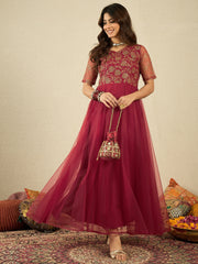 Floral Thread & Sequinned Embroidered Ethnic Dress