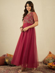 Floral Thread & Sequinned Embroidered Ethnic Dress
