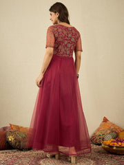 Floral Thread & Sequinned Embroidered Ethnic Dress