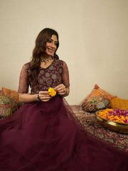 Women Floral Embellished Sequinned Fit & Flared Ethnic Maxi Dress