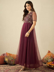 Women Floral Embellished Sequinned Fit & Flared Ethnic Maxi Dress