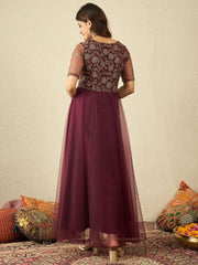 Women Floral Embellished Sequinned Fit & Flared Ethnic Maxi Dress