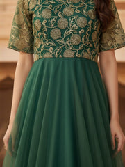 Green Thread & Sequinned Embroidered Gown Ethnic Dress