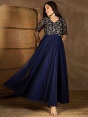 Floral Embroidered Fit & Flared Maxi Dress