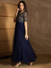 Embroidered V-Neck Gown Maxi Dress
