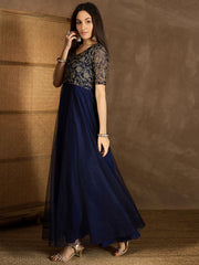 Embroidered V-Neck Gown Maxi Dress