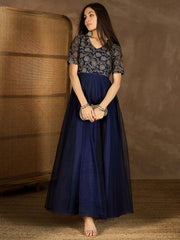 Embroidered V-Neck Gown Maxi Dress