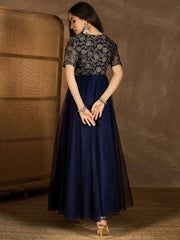 Embroidered V-Neck Gown Maxi Dress