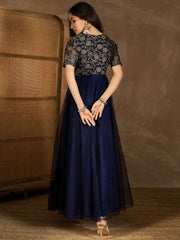 Floral Embroidered Fit & Flared Maxi Dress