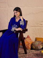 Floral Zari and Sequinned Embroidered Pleated A-Line Ethnic Dress